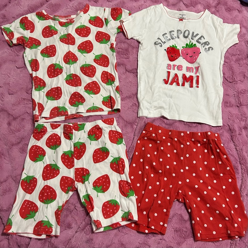 Carters 4 piece girls size 10 fitted cotton pajama shorts sets